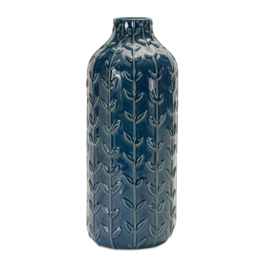 Blue Vase 11 1/4" Tall Leaf Pattern