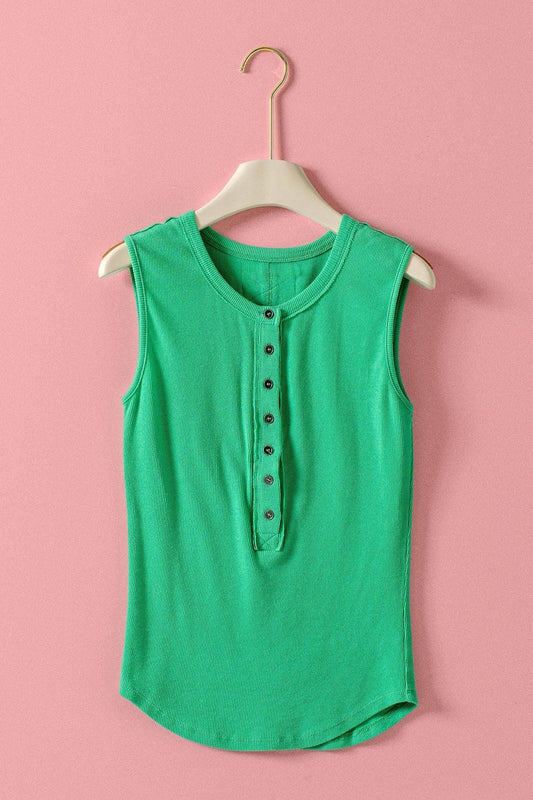 Raw Edge Ribbed Henley Tank
