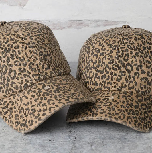 Leopard Distressed Cotton Baseball Cap