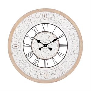 White Wooden Floral Carved Wall Clock