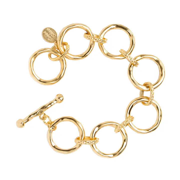 Handcast 24Kt Gold Plated Round Chain Toggle Bracelet