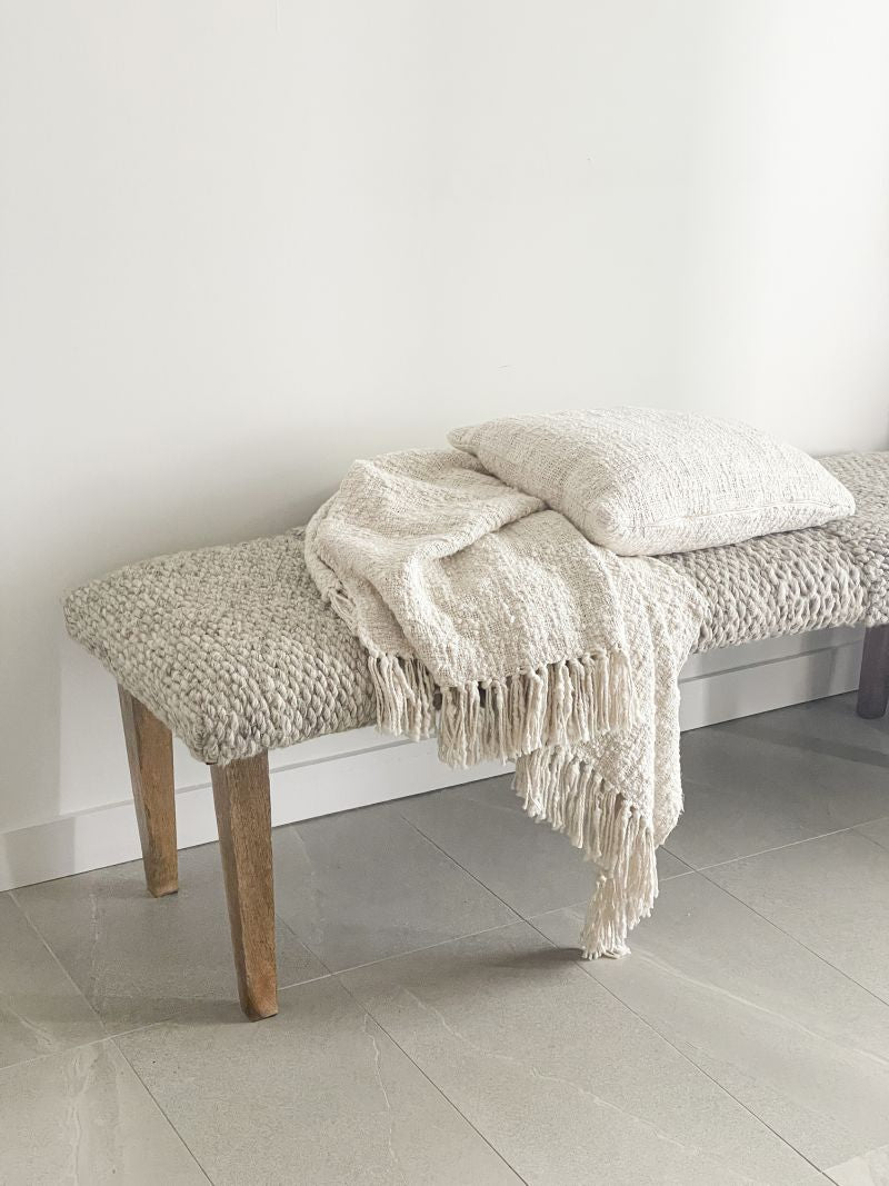 Ivory Cotton Boucle Fringed Throw 50 x 75