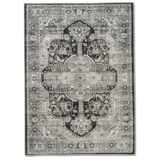 3' x 5' Aura Washable Spill Proof Grey White Area Rug