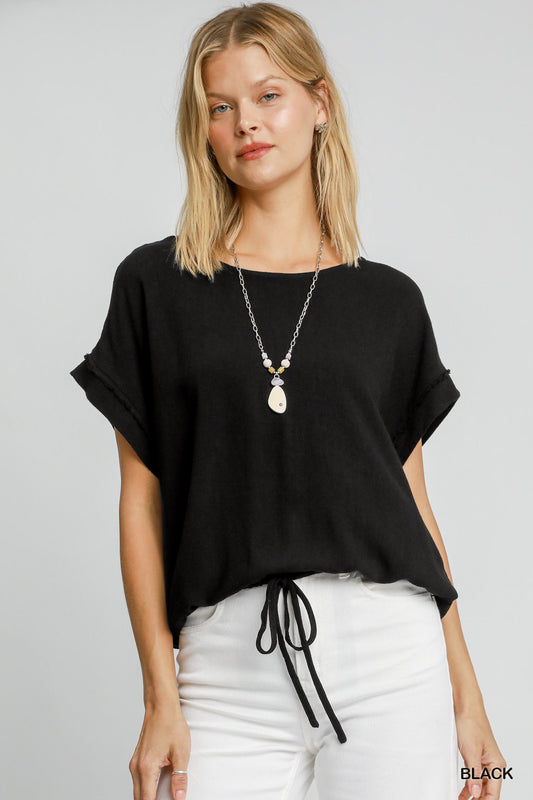 Drawstring Linen Blend Top