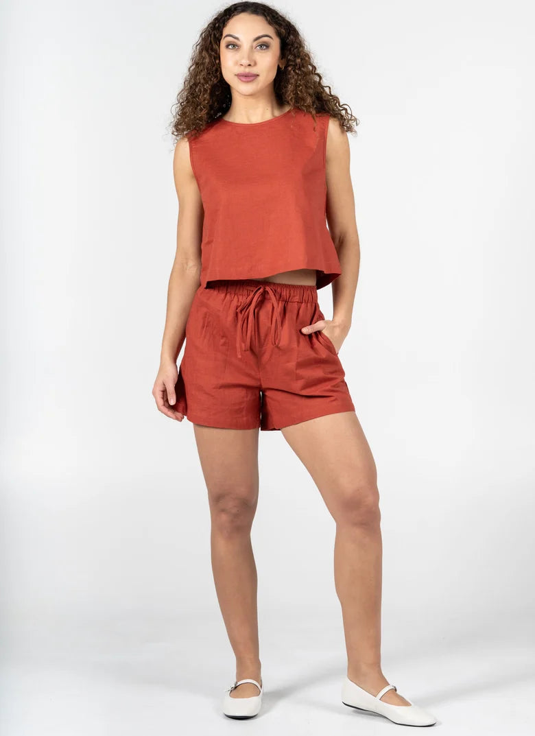 Cotton Linen Blend Tie Front Shorts