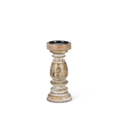 White washed mango wood candle holder