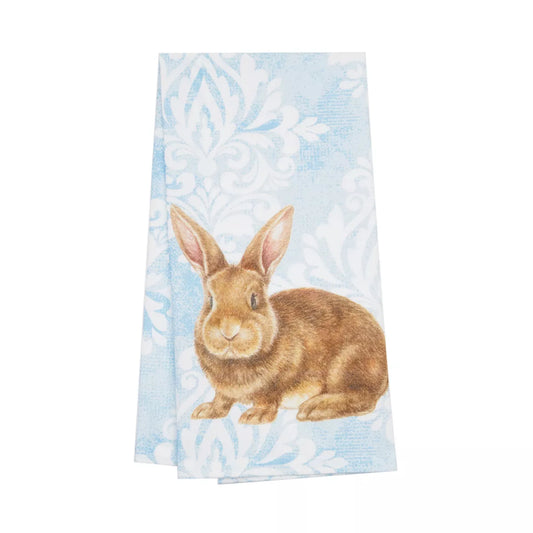 Blue Damask Bunny Kitchen Towel