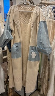 Upscaled crochet and Denim overcoat.