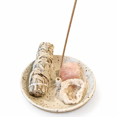 Speckled Ceramic Incense and Crystal Holder