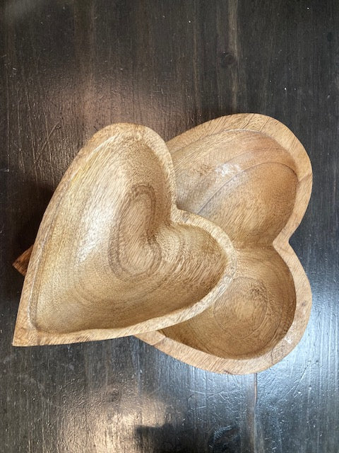 Carved Wood Heart Bowls 2 sizes