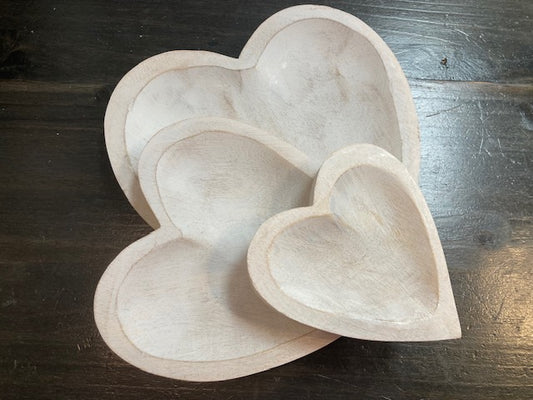 White Washed Heart Bowls 3 Sizes