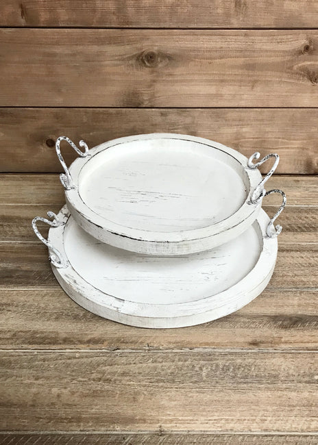 White Round Wood Trays- 2 Sizes