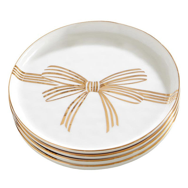 Holiday Gold Bow Ceramic Appetizer Plates