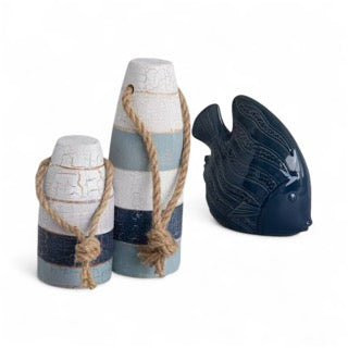 Blue & White Wood Buoy (set of 2)