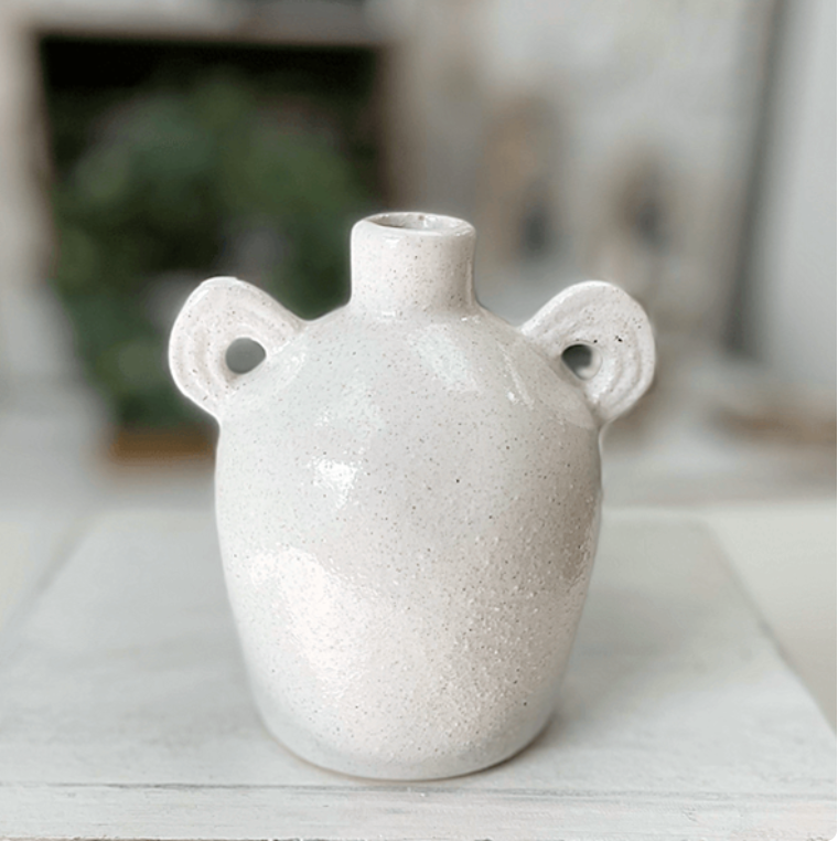 Two Handled White Pottery Vase