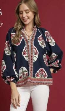 Boho Floral Print Tunic Top