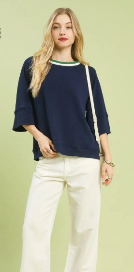 Ribbed Knit Top w/ Contrast