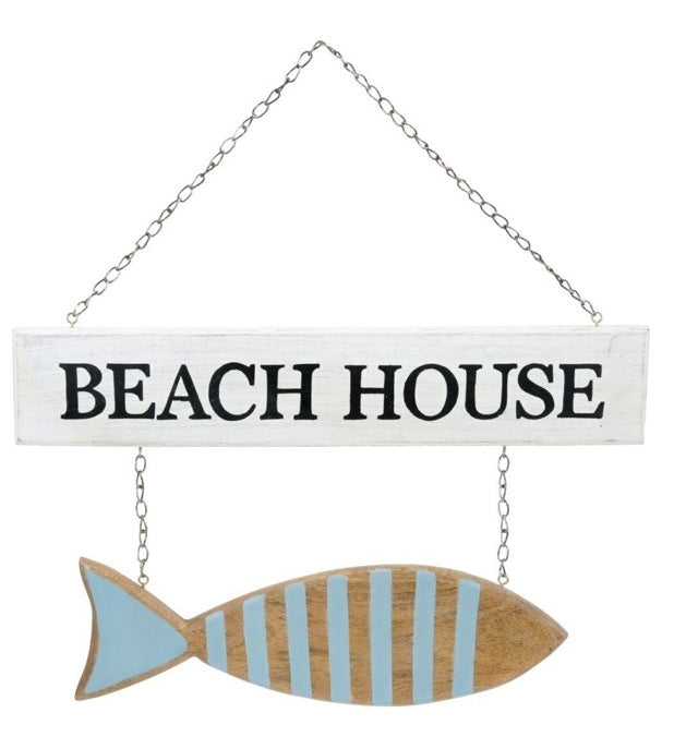 Beach House Sign w/ Hanging Fish