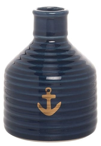 Ceramic Blue Anchor Bud Vase 5.25"