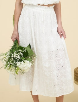 Eyelet Ruffle Detail Midi Skirt