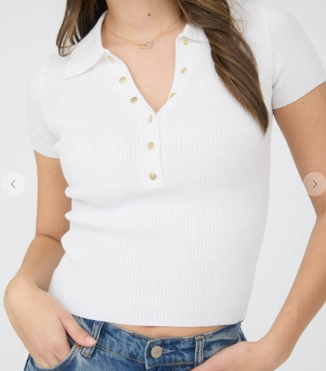 Gold Snap Button Sweater Knit Polo