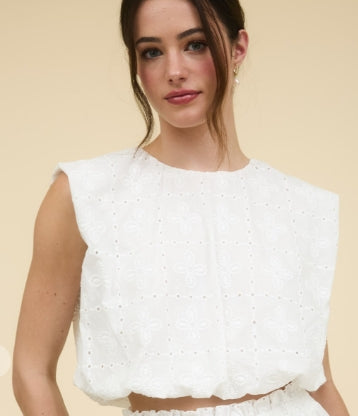 Eyelet Sleeveless Balloon Hem Top