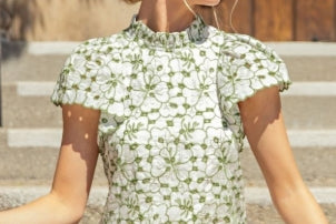 High Neck Embroidered Eyelet Blouse