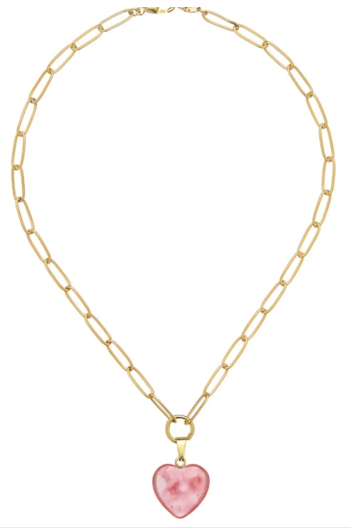 Audrey Heart Necklace (Pink Quartz)