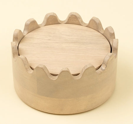 Wooden Coasters in Scalloped Holder