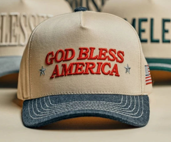 Two Tone God Bless America Embroidered Trucker Hat