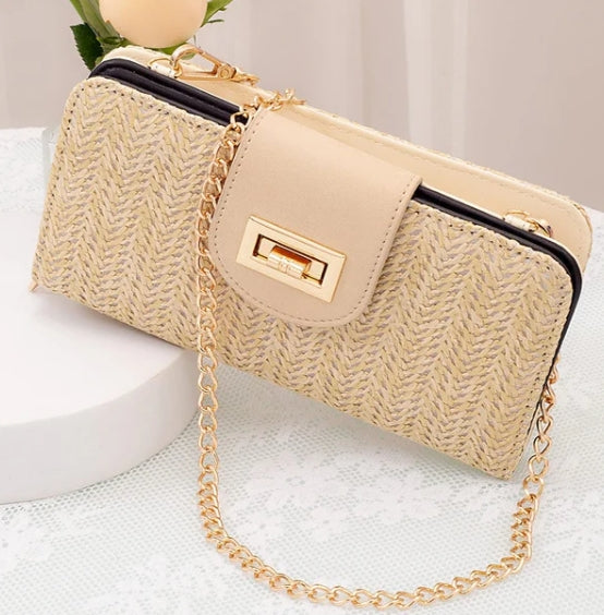 Lexi Straw Turn Lock Crossbody Wallet
