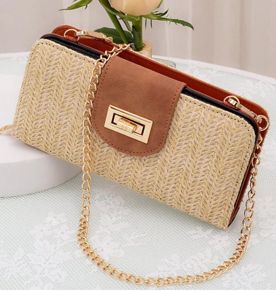 Lexi Straw Turn Lock Crossbody Wallet