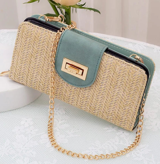 Lexi Straw Turn Lock Crossbody Wallet