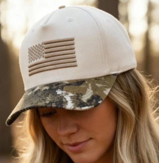 Flag and Camo Embroidered Trucker Hat