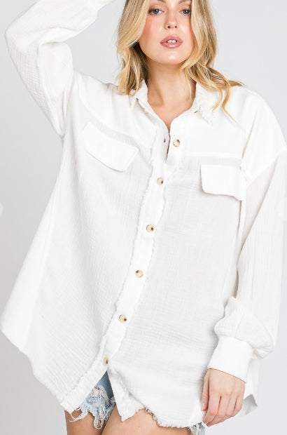 Mineral Wash Cotton Gauze Button Down Top