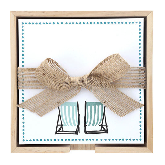Square Notepaper with Wood Tray - Beach Chairs