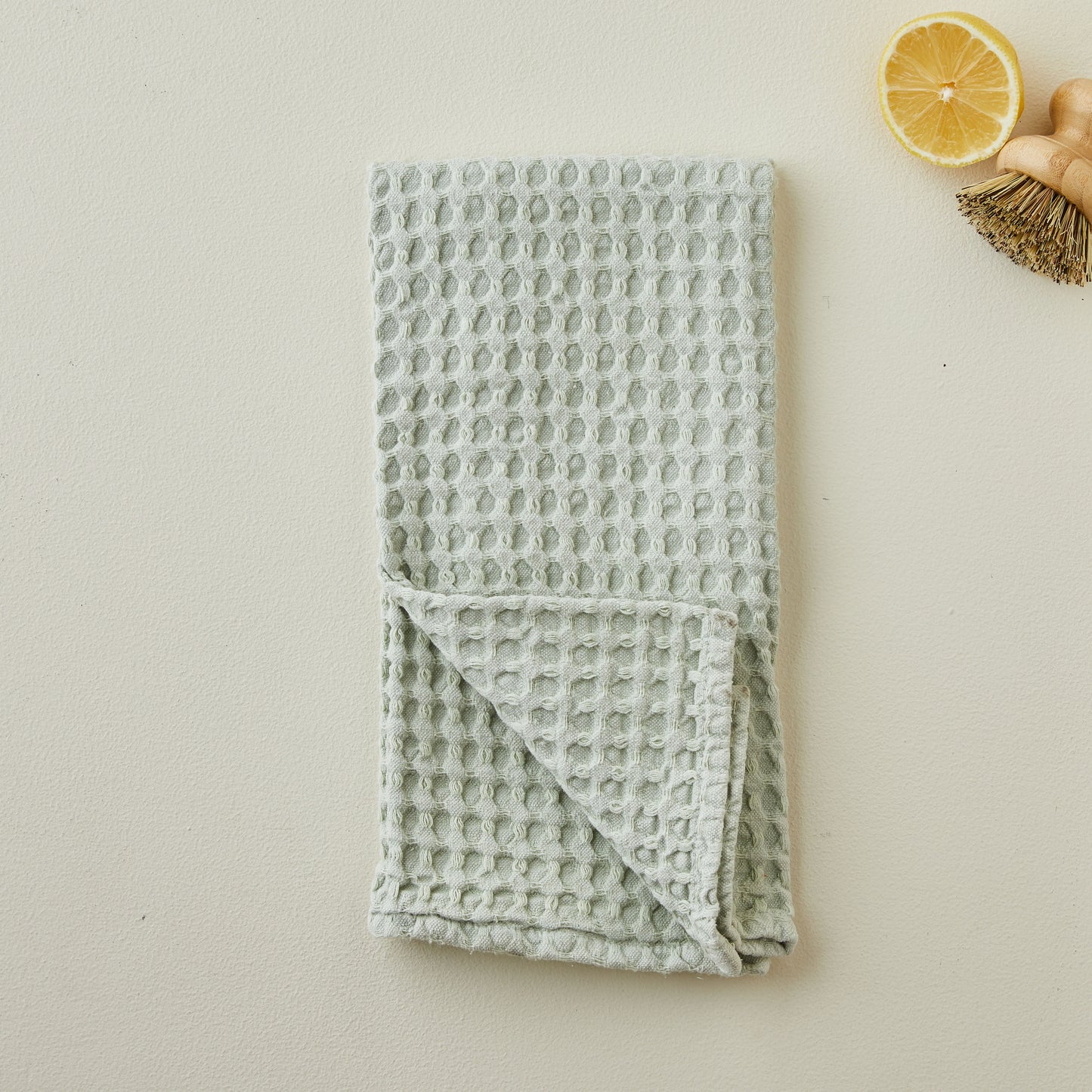 BIG waffle weave light green tea towel.