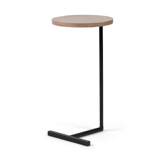 Wood Round Top Black Base Accent Table