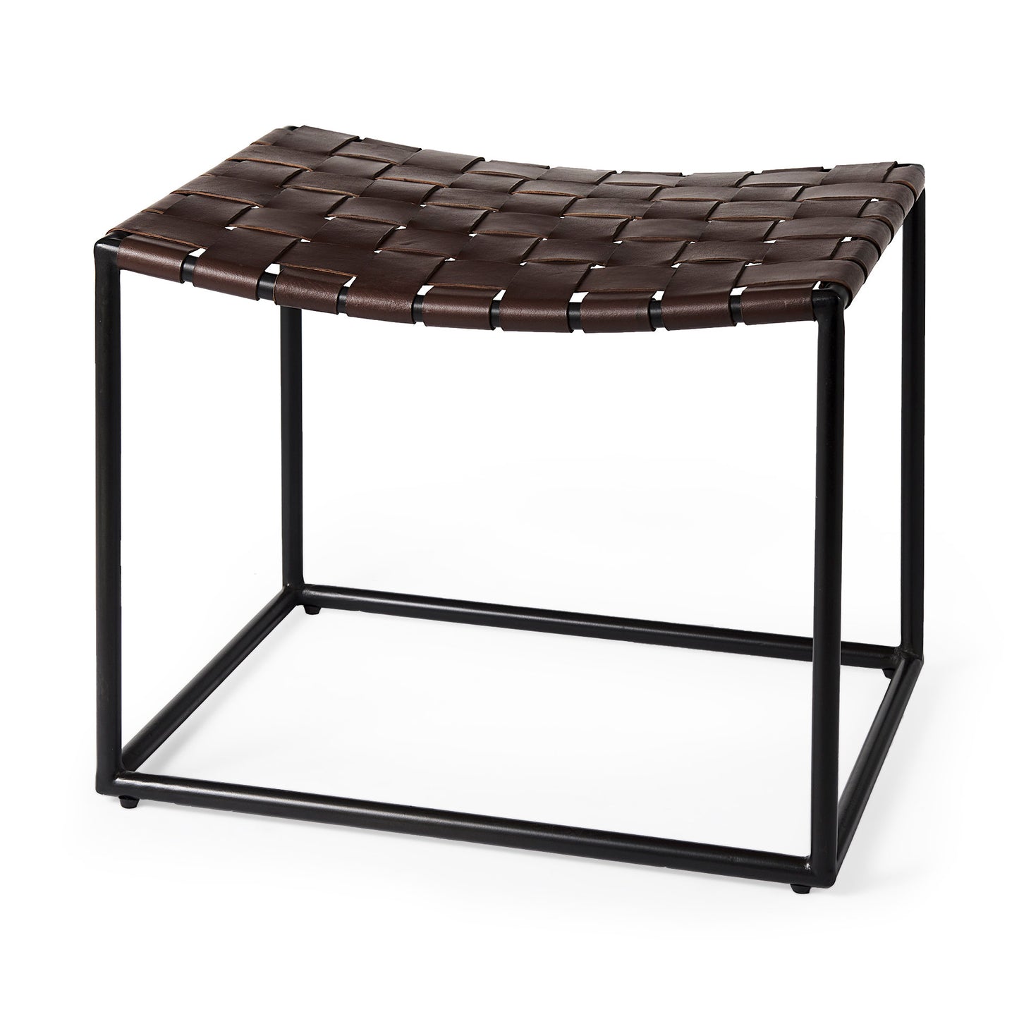 Brown Leather Woven Stool