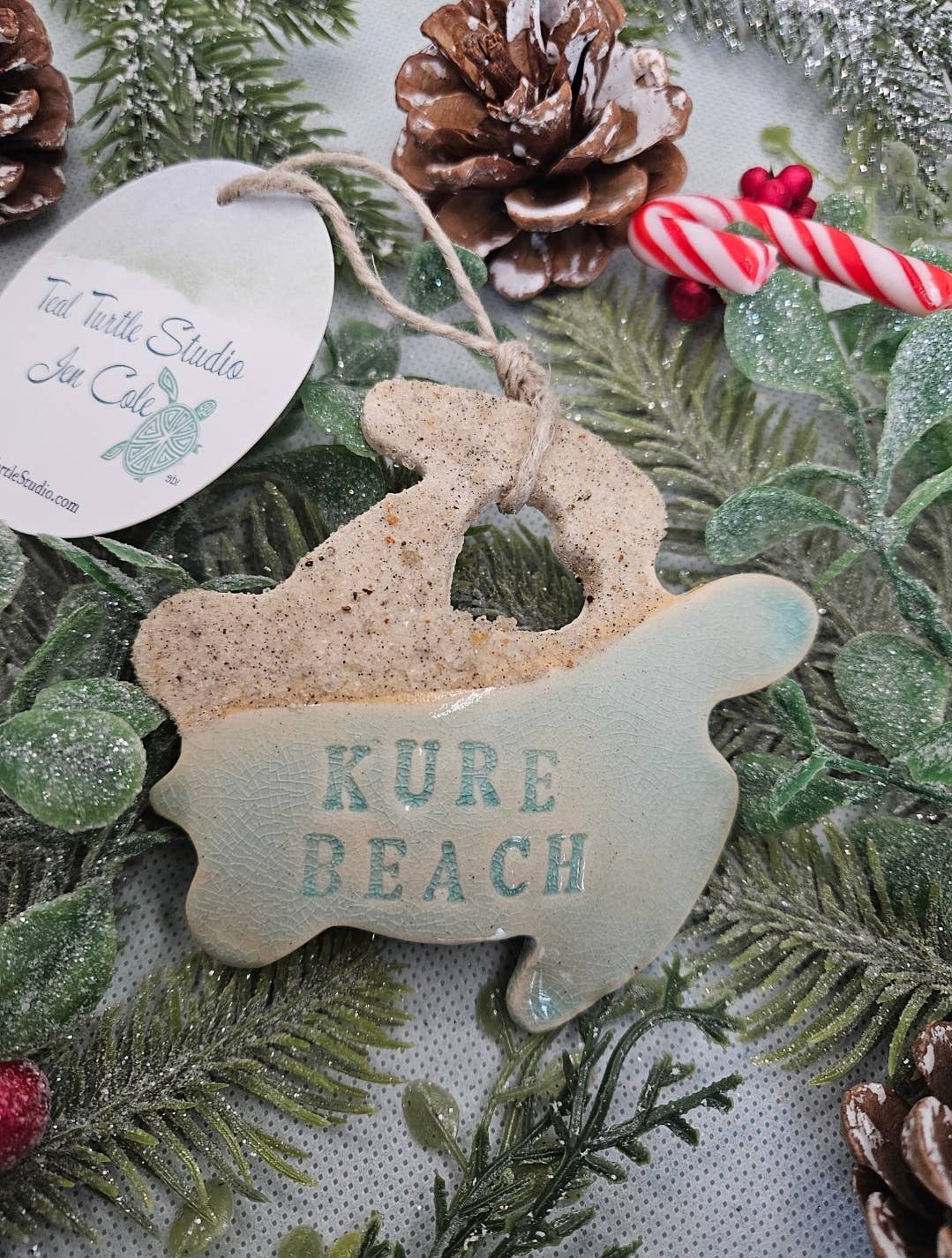 Custom Sandy at Heart Sea Turtle Ceramic Beach Ornament