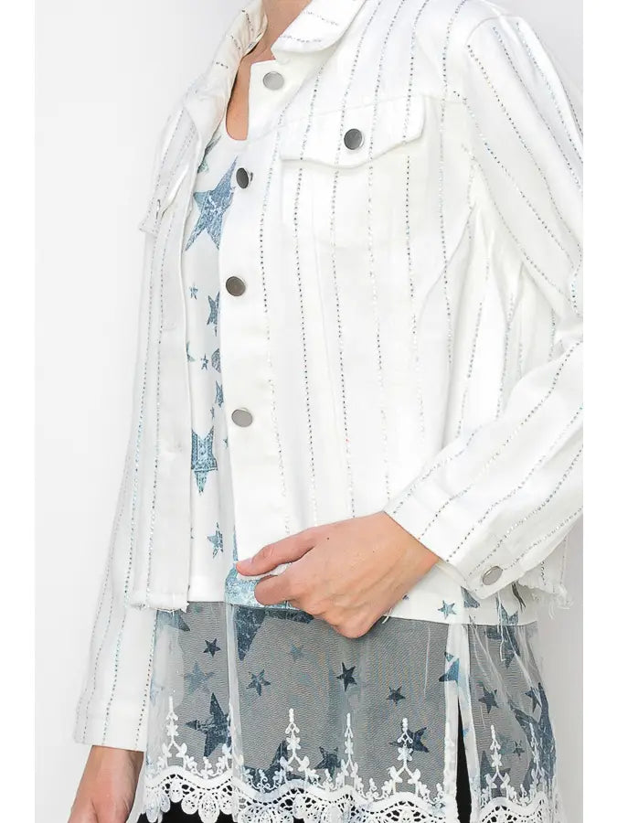 Stunning Denim Jacket with Stripe Sparkle Designs