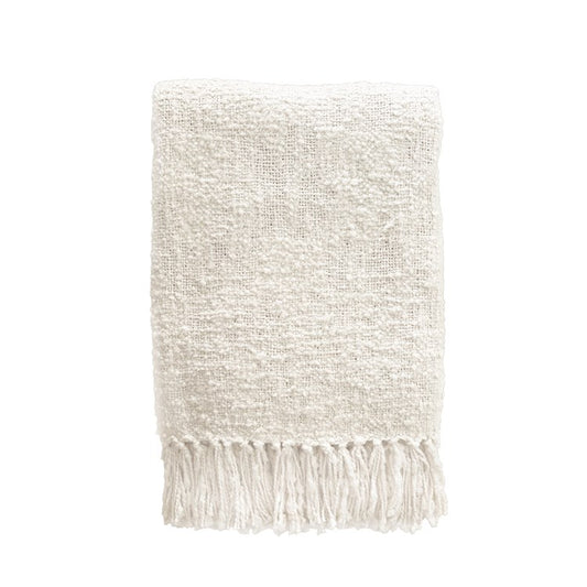 Ivory Cotton Boucle Fringed Throw 50 x 75