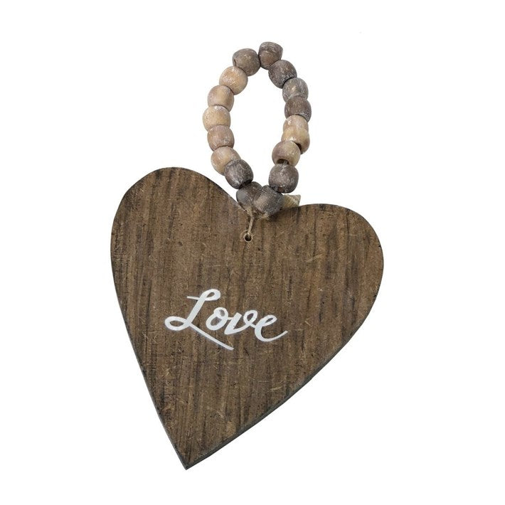 Wood Beaded Heart Cutout Love