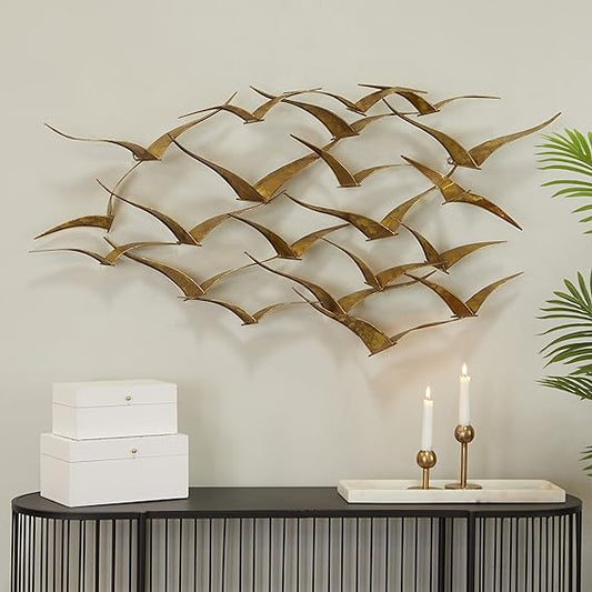 Gold Metal Flying Flock of Birds Wall Decor