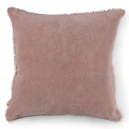 Blush Velvet Pillow With Poms - 22"x22
