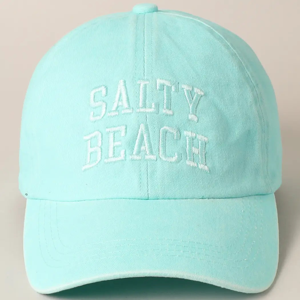 Salty Beach Text Embroidery Baseball Cap
