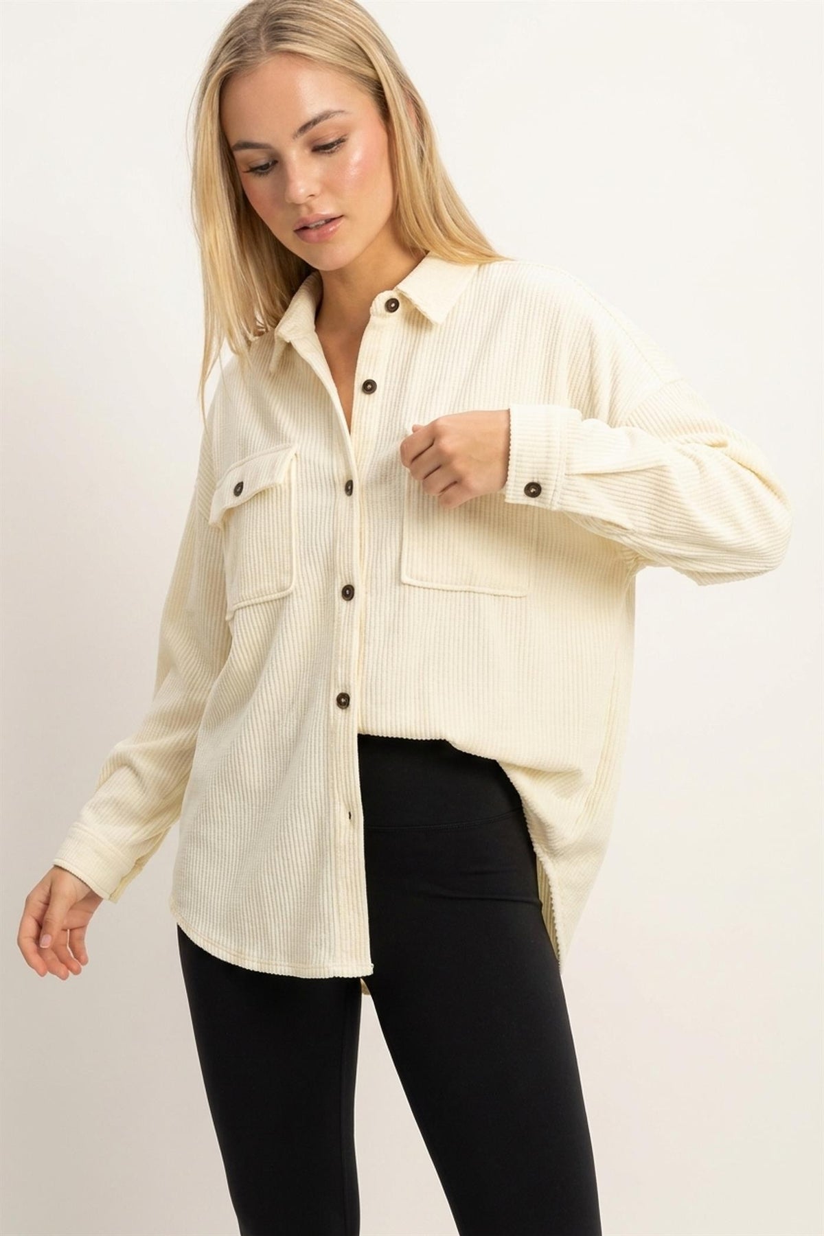 Mineral Wash Waffle Knit Button-up Shacket
