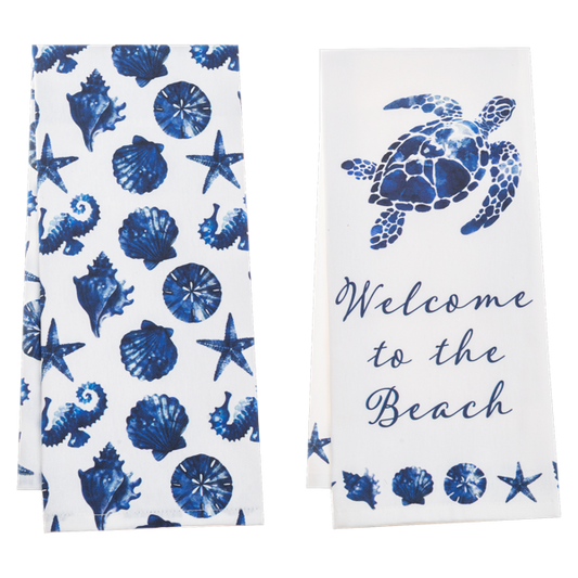Blue Watercolor Welcome to the Beach Tea Towels
