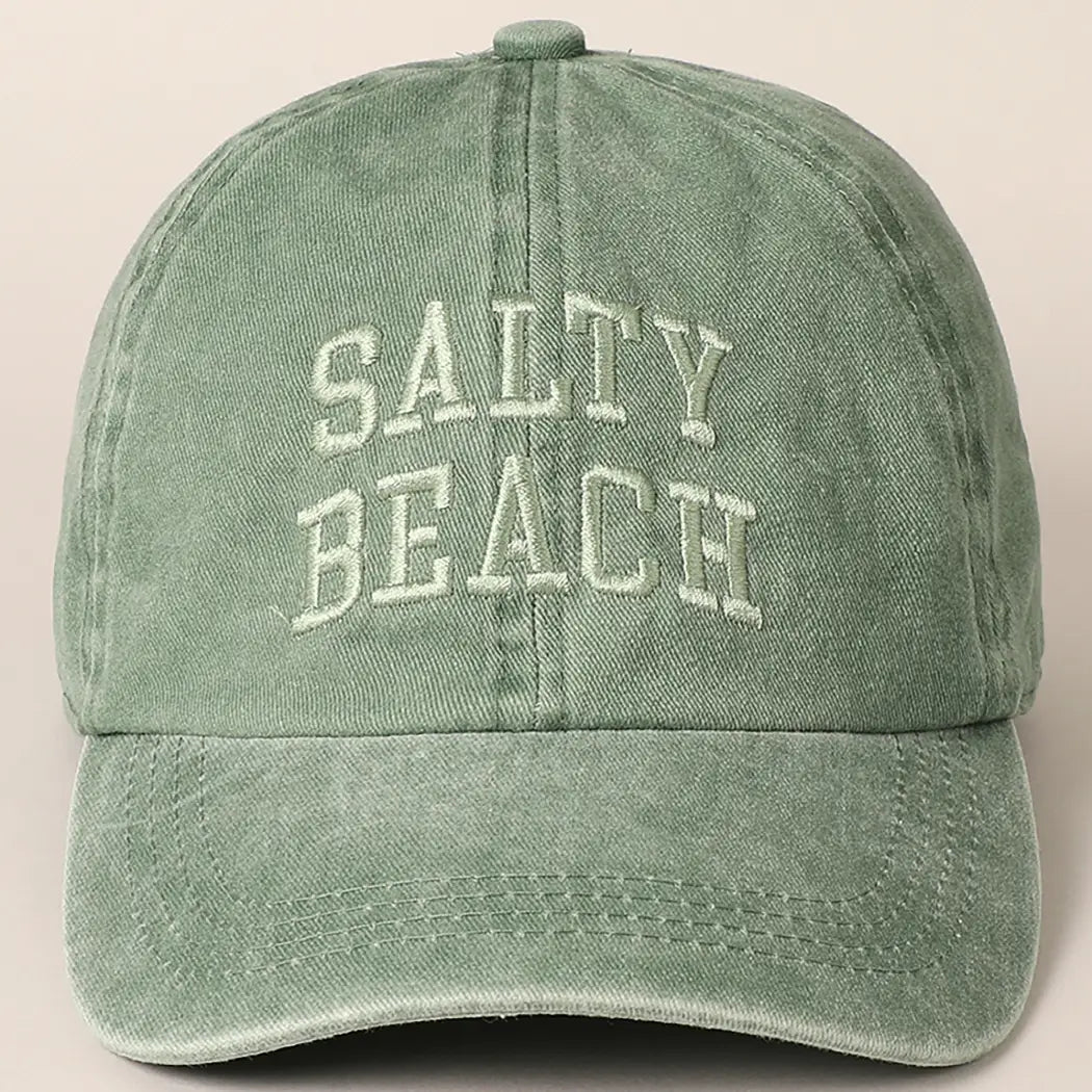 Salty Beach Text Embroidery Baseball Cap