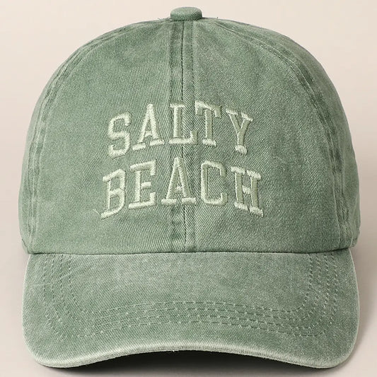 Salty Beach Text Embroidery Baseball Cap